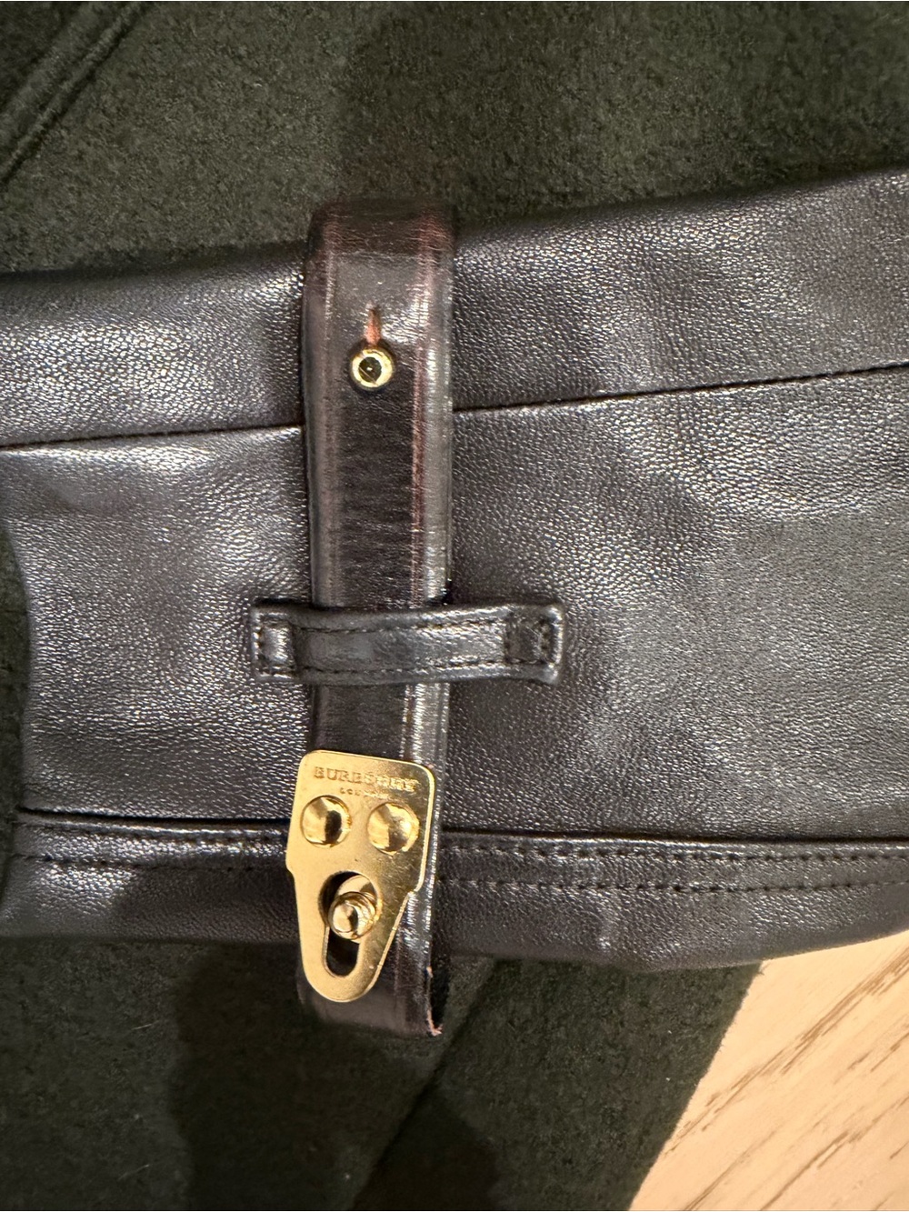 Burberry Prorsum Double-Breasted Wool & Leather Trench Coat in Dark Green - Picture 4 of 9